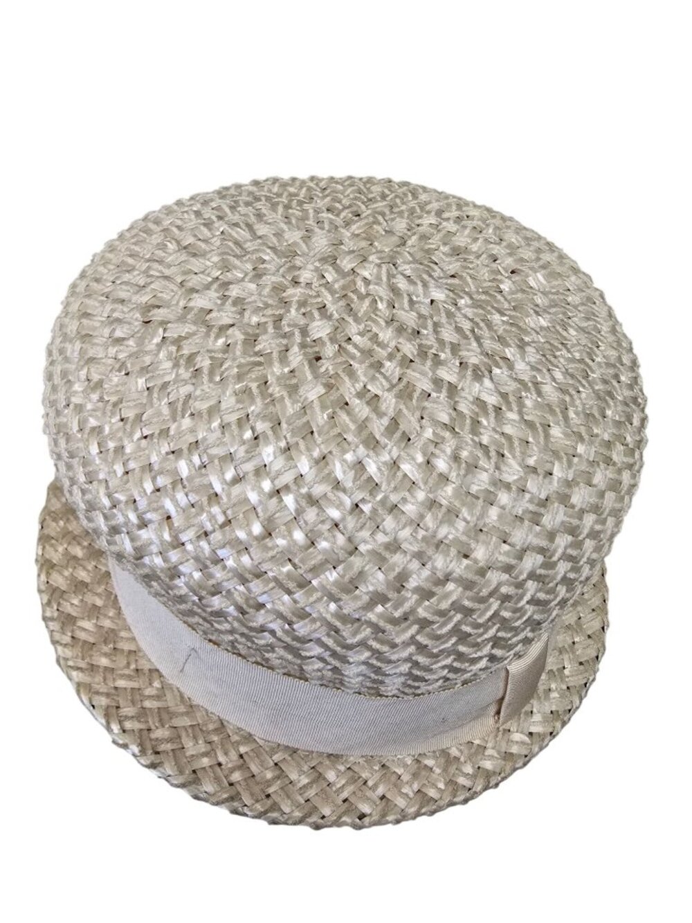 Vintage 1950s Suzi B Union Made USA Raffia Straw Hat w/ Grosgrain Ribbon Band